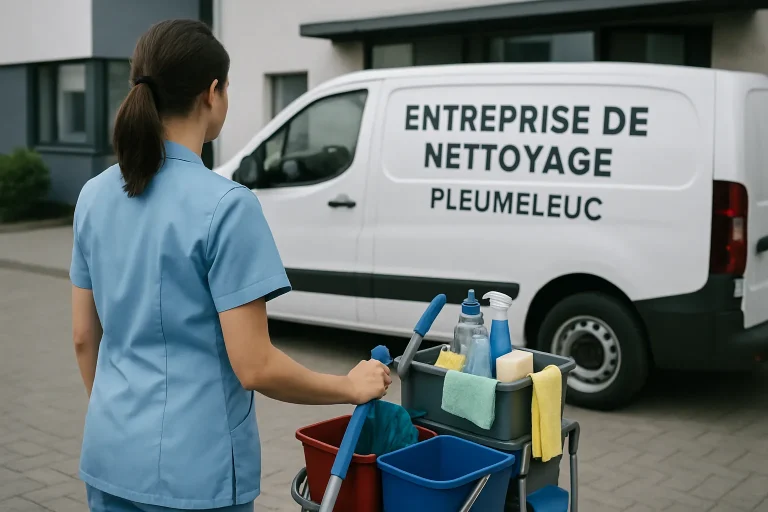 Équipe de nettoyage à PLEUMELEUC utilisant des équipements professionnels dans un bureau.