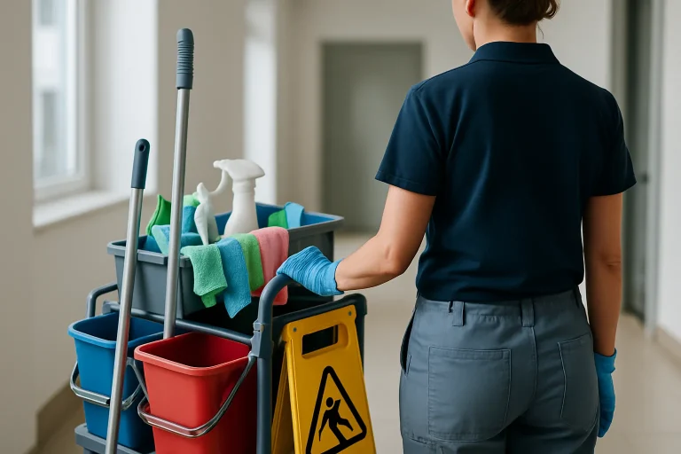 Un technicien de nettoyage dans un appartement à Domagné utilisant des équipements modernes.