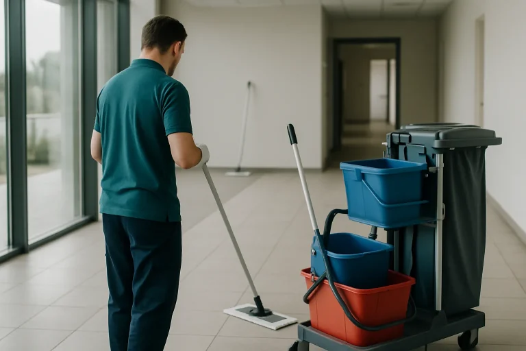 Technicien de nettoyage désinfectant un appartement à BETTON avec des produits professionnels.